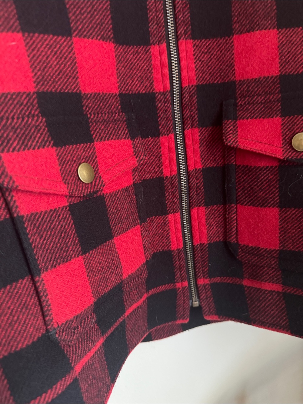 Pendleton Wool Red and Black Buffalo Plaid Bomber Jacket with Faux Fur Collar - Picture 5 of 6